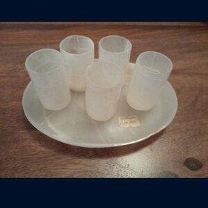 Antique Alabaster Stone: Shot Glasses and Tray Set